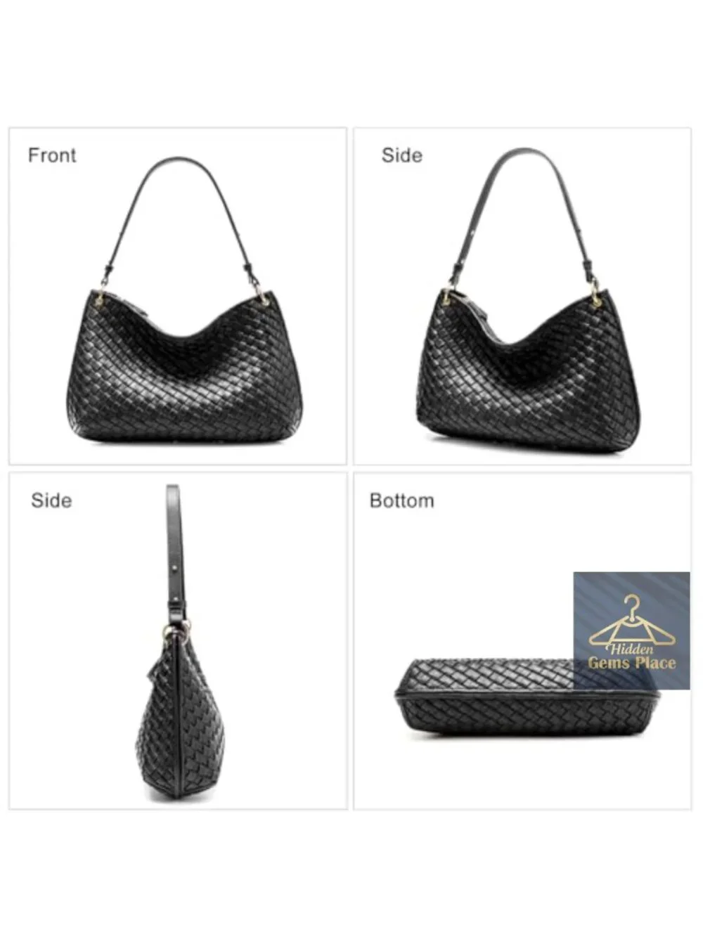 Woven Hobo Shoulder Bag Synthetic Leather Handbag with Zipper Pockets